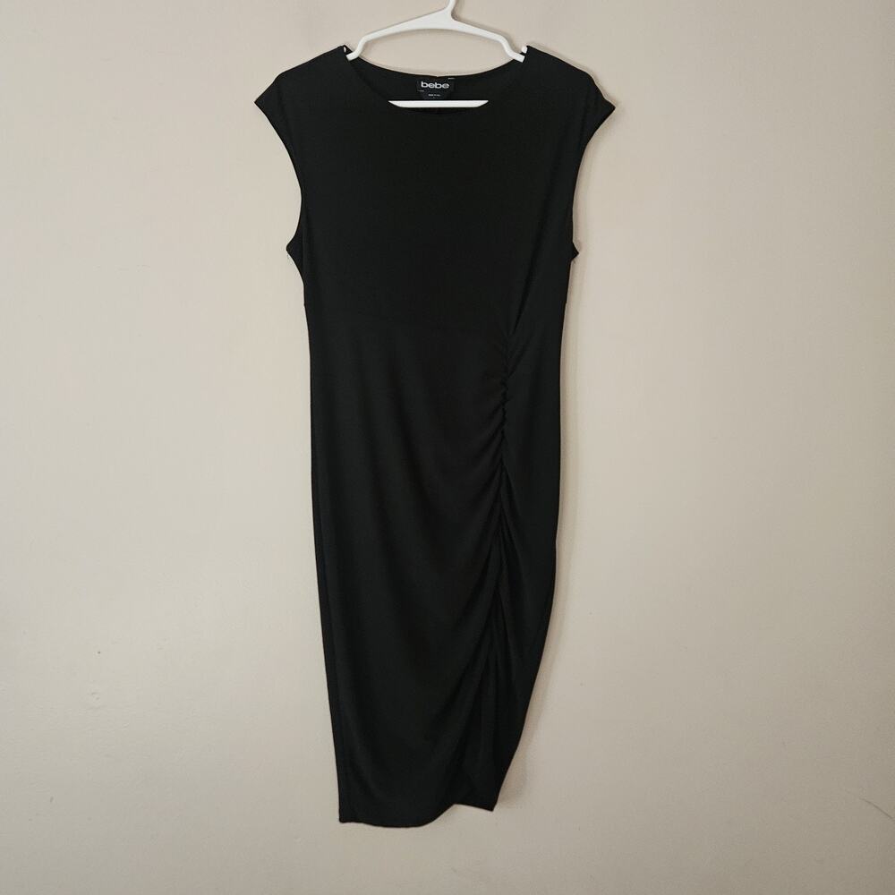 Bebe Black Ruched Bodycon Dress Women's Size Large